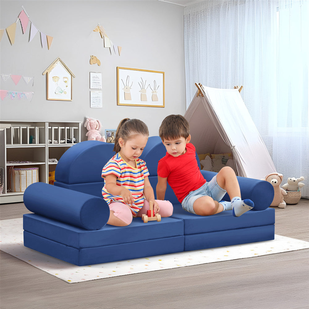 JP Outdoor Kids Nugget Couch Filled with 100% 28D Sponge,10PCS Toddler Modular Play Couch,Navy Blue
