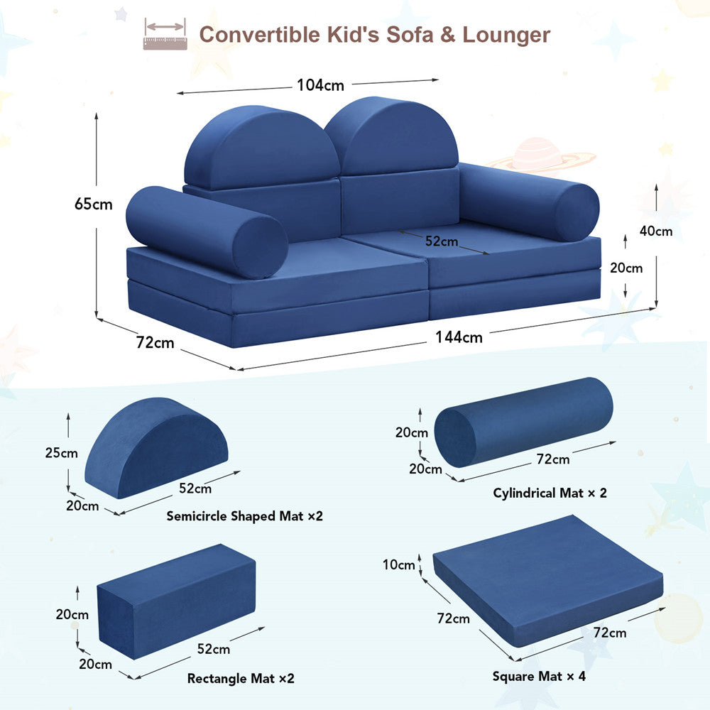 JP Outdoor Kids Nugget Couch Filled with 100% 28D Sponge,10PCS Toddler Modular Play Couch,Navy Blue
