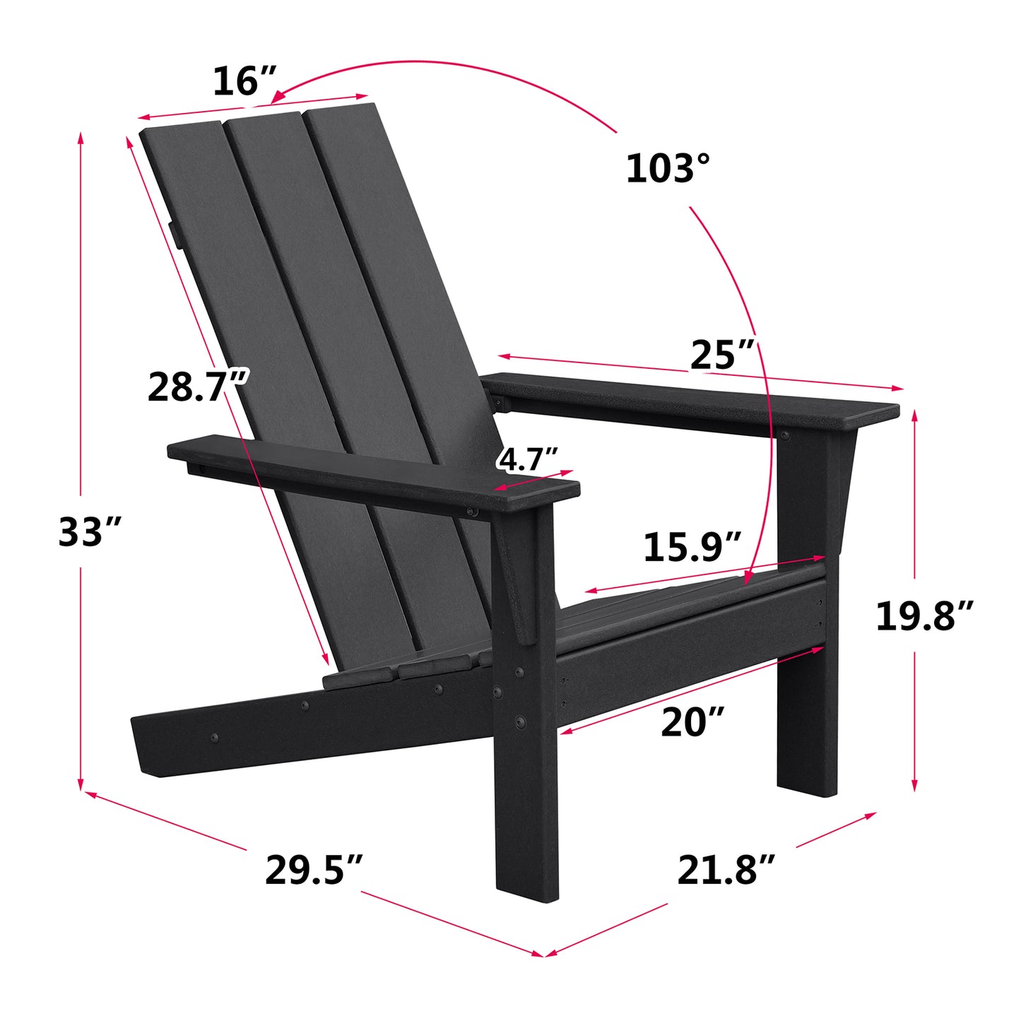 JP OUTDOOR Modern Plastic Adirondack Chair,Outdoor Adirondack Fire Pit Chair,Black
