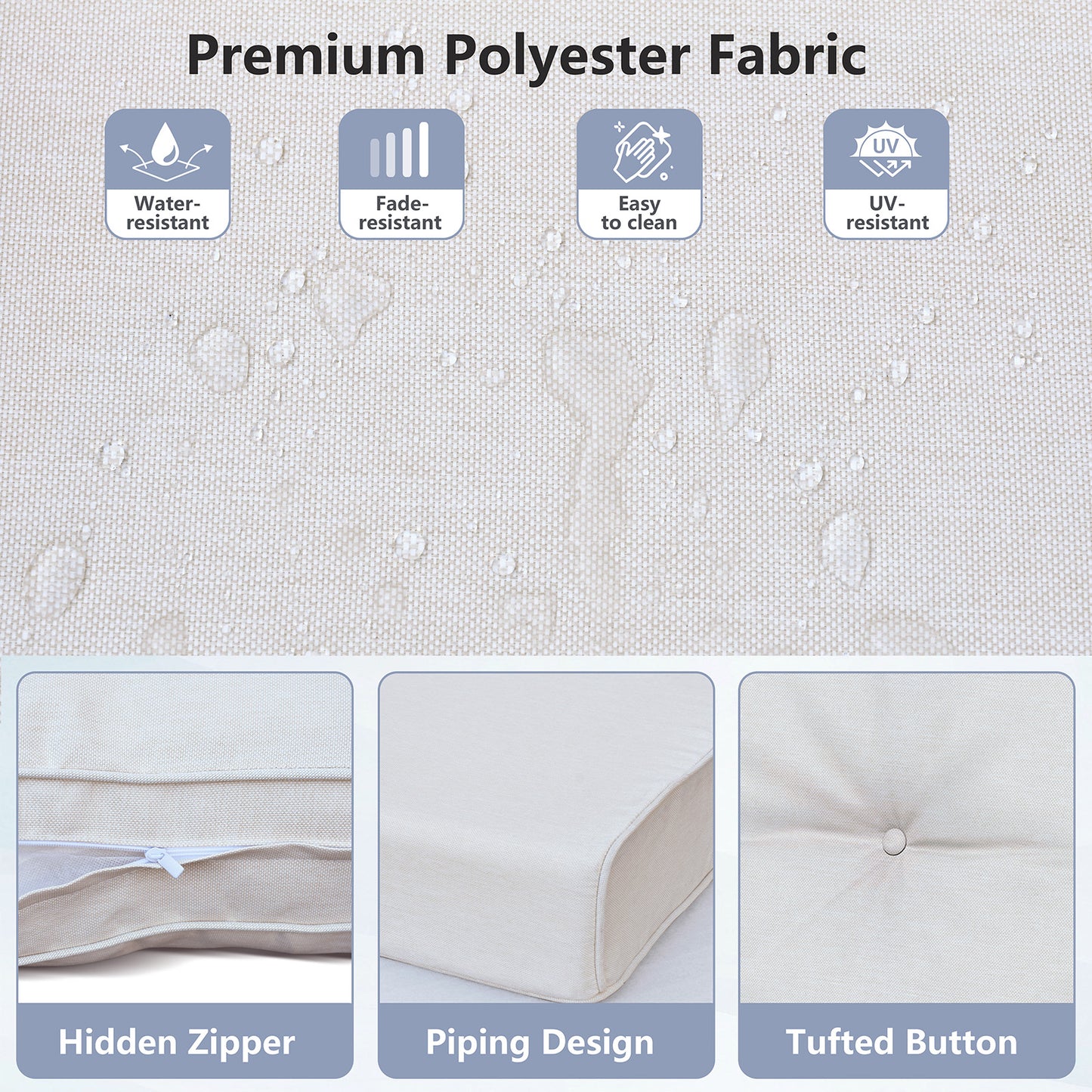 JP Outdoor 2-Piece Deep Seat Cushion,Patio Chair Cushion Set,Water Repellent,Fade Resistant,Beige