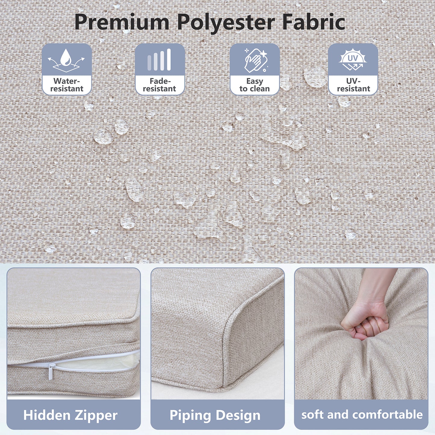JP Outdoor 24" x 24" Patio Deep Seat Cushion Set, Outdoor Chair Cushion, Water Resistant & Fade Resistant,Khaki