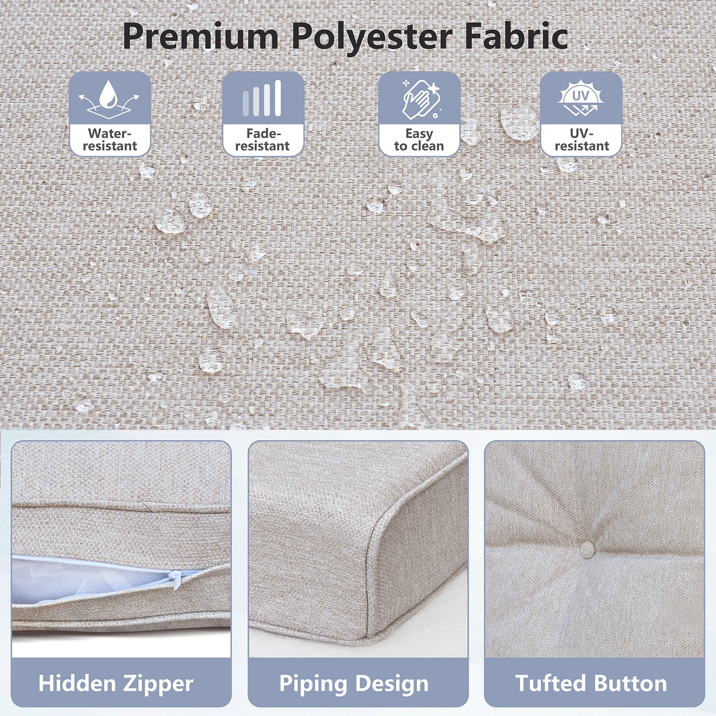 JP Outdoor 2-Piece Deep Seat Cushion,Patio Chair Cushion Set,Water Repellent,Fade Resistant,Khaki