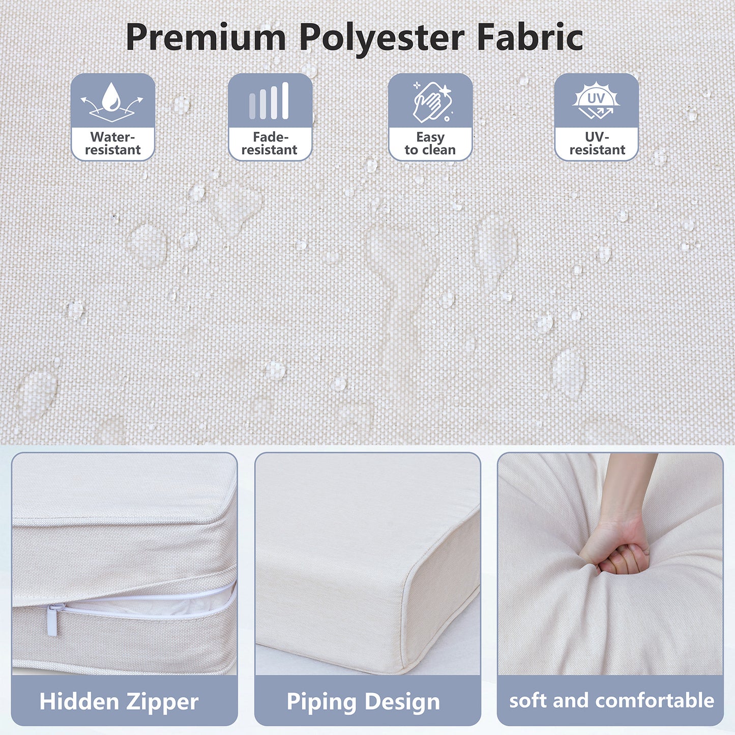JP Outdoor 24" x 24" Patio Deep Seat Cushion Set, Outdoor Furniture Chair Cushion, Water Resistant & Fade Resistant,Beige