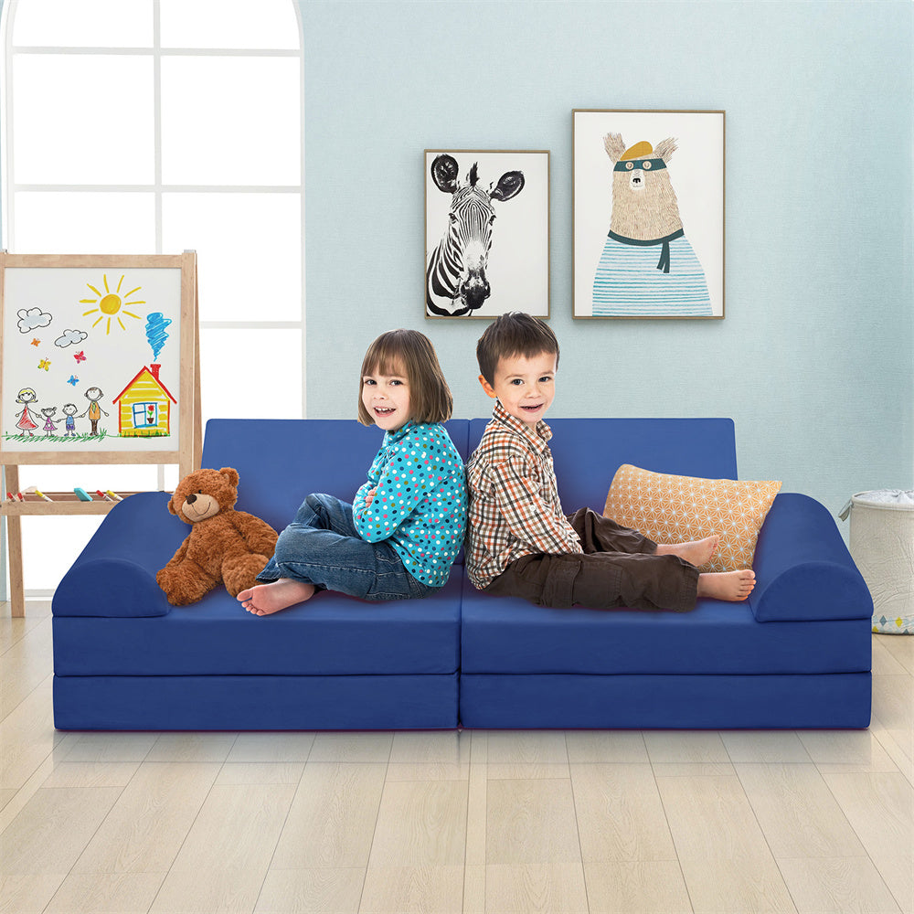JP Outdoor Modular Kids Play Couch, 8PCS Nugget Couch for Building Fort, Toddler Play Sponge Convertible Couch,Navy Blue