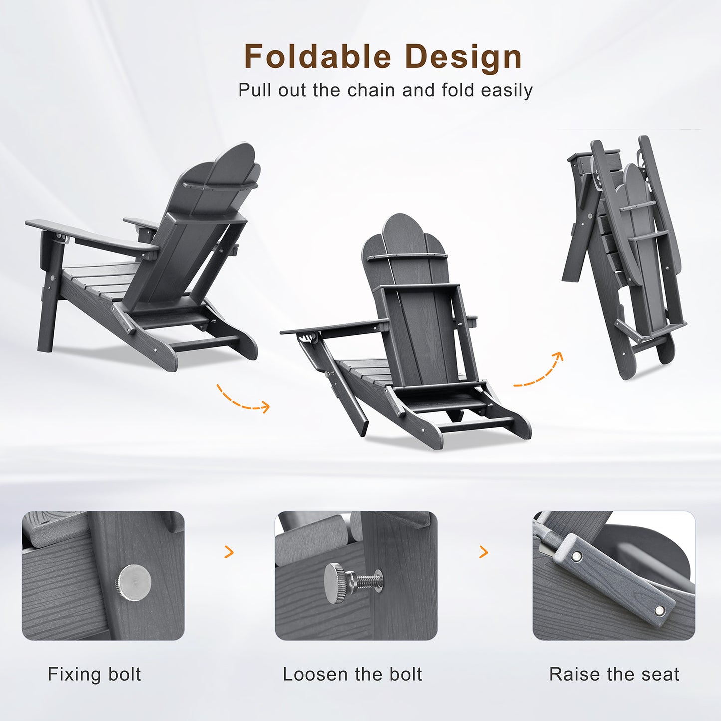 JP OUTDOOR Folding Adjustable Adirondack Chair with Ottoman & Cup Holder,HDEP Multifunctional Adirondack Chair with Footrest,Gray