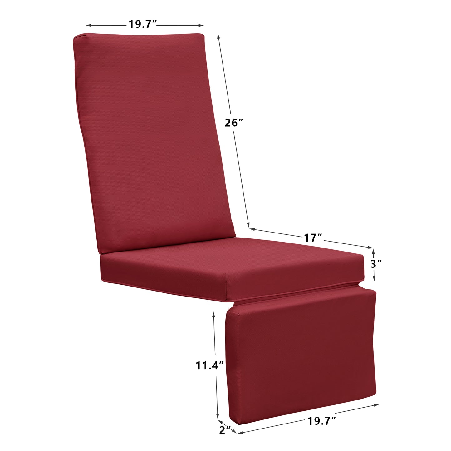 JP Outdoor Patio Recliner Cushion, Outdoor Chair Replacement Waterproof Cushion, Red