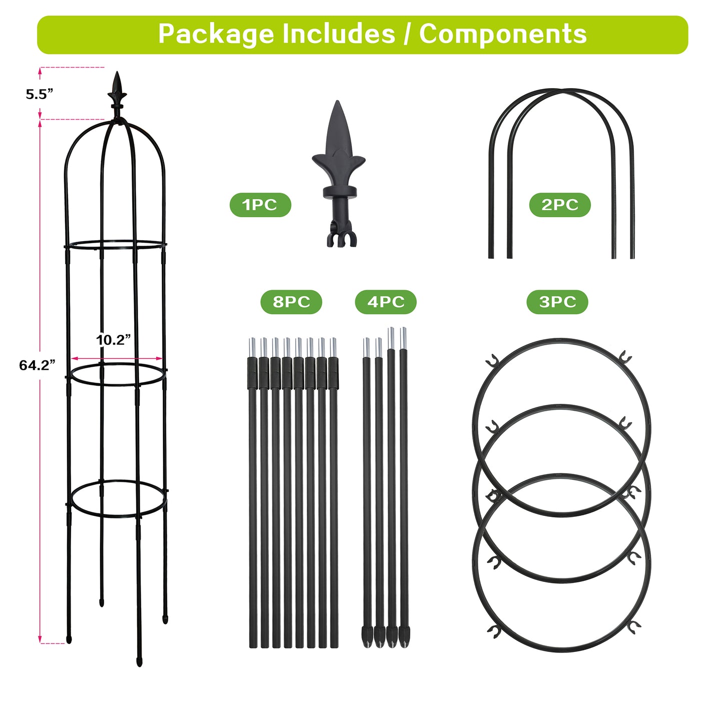ATR ART to REAL 5'4" H Garden Obelisk Trellis, Tall Tower Plant Trellis Stand, for Climbing Rose Flower or Vines Plants, Black