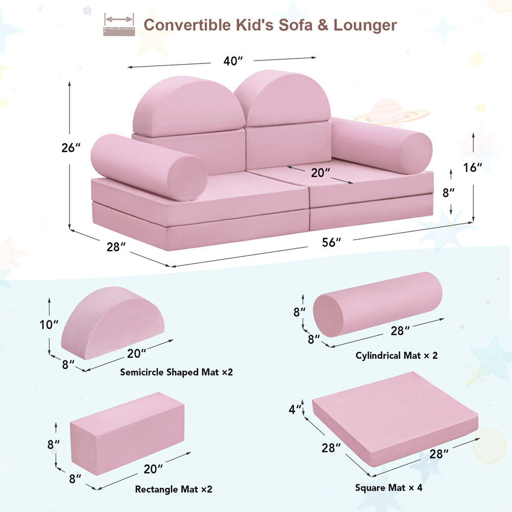 JP Outdoor Kids Nugget Couch Filled with 100% 28D Sponge,10PCS Toddler Modular Play Couch,Pink