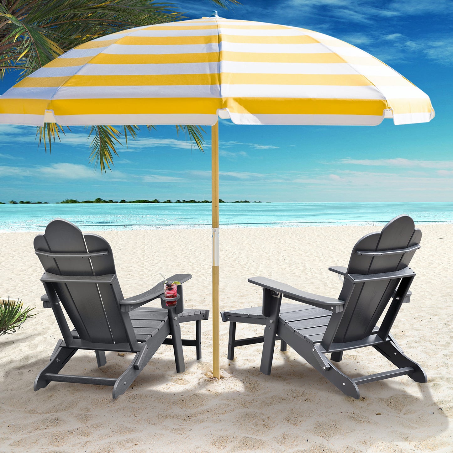 JP OUTDOOR Folding Adjustable Adirondack Chair with Ottoman & Cup Holder,HDEP Multifunctional Adirondack Chair with Footrest,Gray