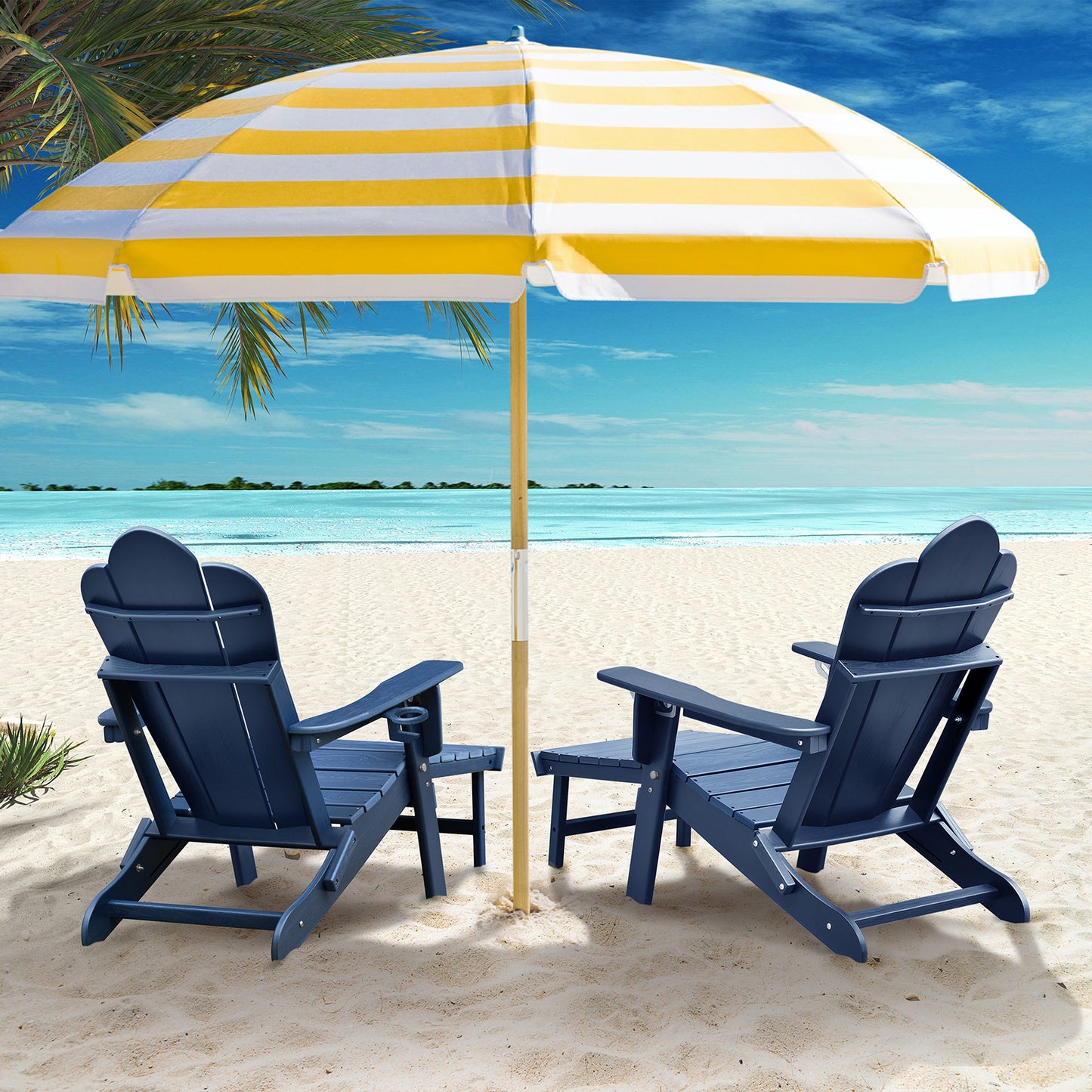 JP OUTDOOR Folding Adjustable Adirondack Chair with Ottoman & Cup Holder,HDEP Multifunctional Adirondack Chair with Footrest, Blue