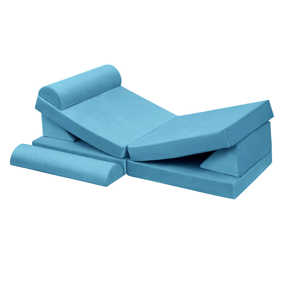 JP Outdoor Modular Kids Play Couch, 8PCS Nugget Couch for Building Fort, Toddler Play Sponge Convertible Couch,Blue