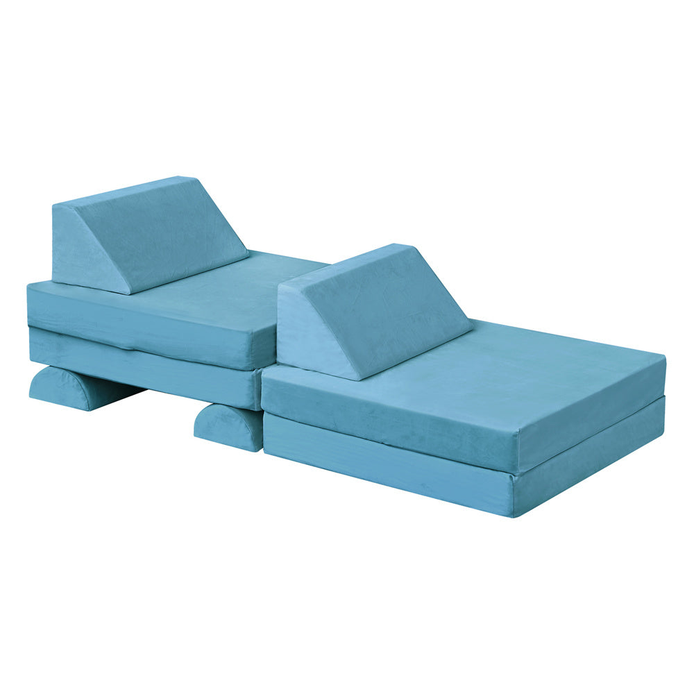 JP Outdoor Modular Kids Play Couch, 8PCS Nugget Couch for Building Fort, Toddler Play Sponge Convertible Couch,Blue