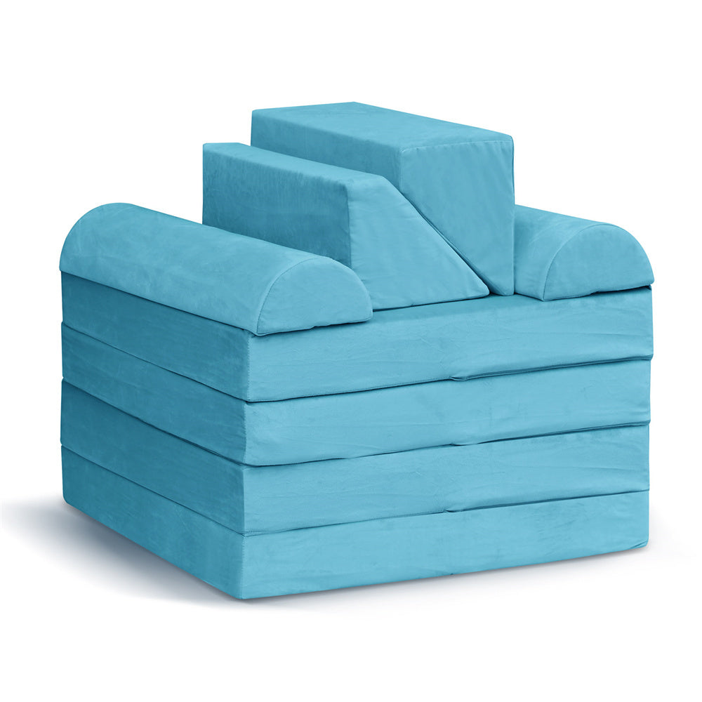 JP Outdoor Modular Kids Play Couch, 8PCS Nugget Couch for Building Fort, Toddler Play Sponge Convertible Couch,Blue