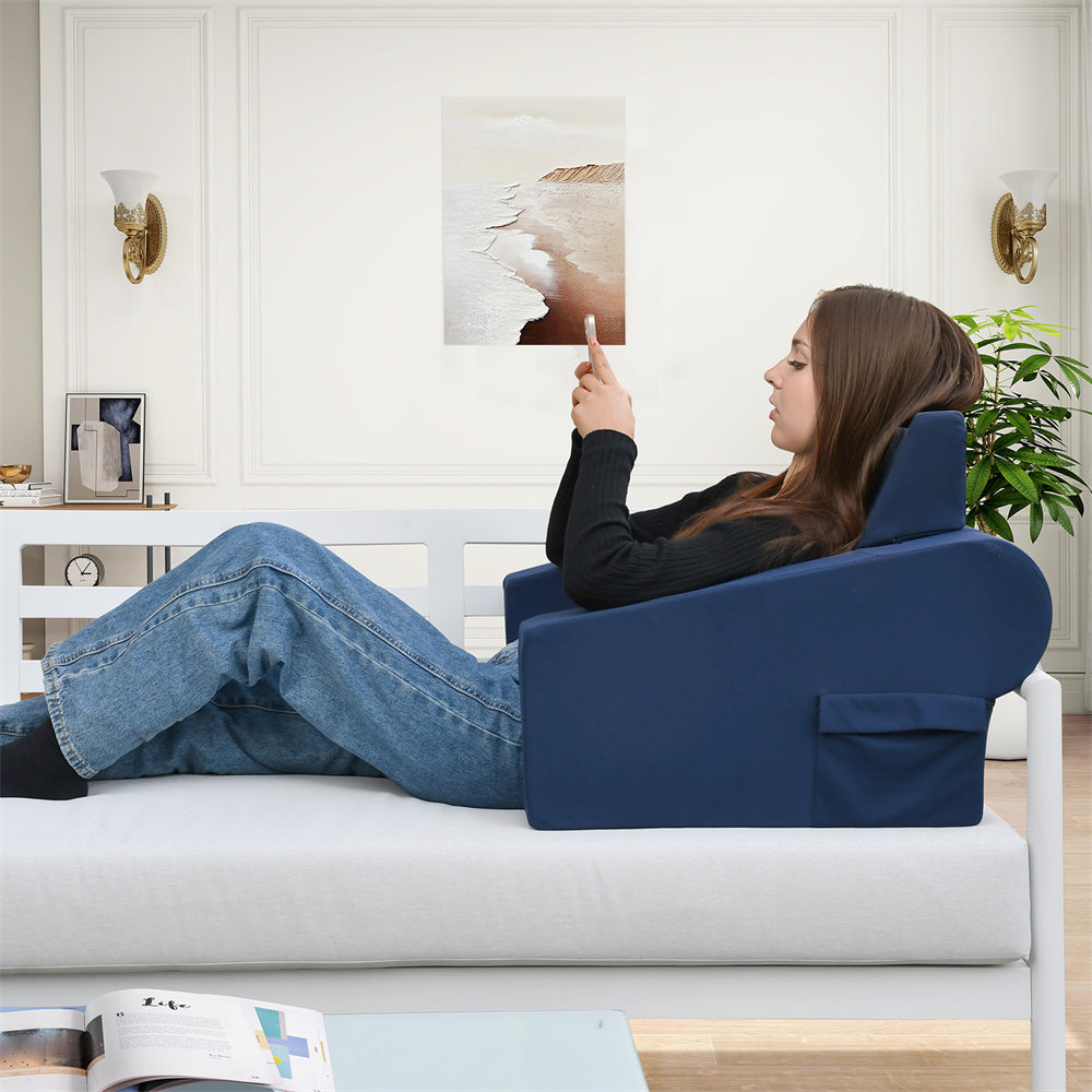 JP Outdoor Reading Pillow for Gaming Lap Desk with Side Pocket,Arm Rest Pillows for Sitting up in Bed, Navy Blue