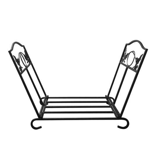 JP OUTDOOR 13.3"L*12.3" W*15.2" H Foldable Steel Firewood Log Rack for Outdoor Indoor Fireplace, Black