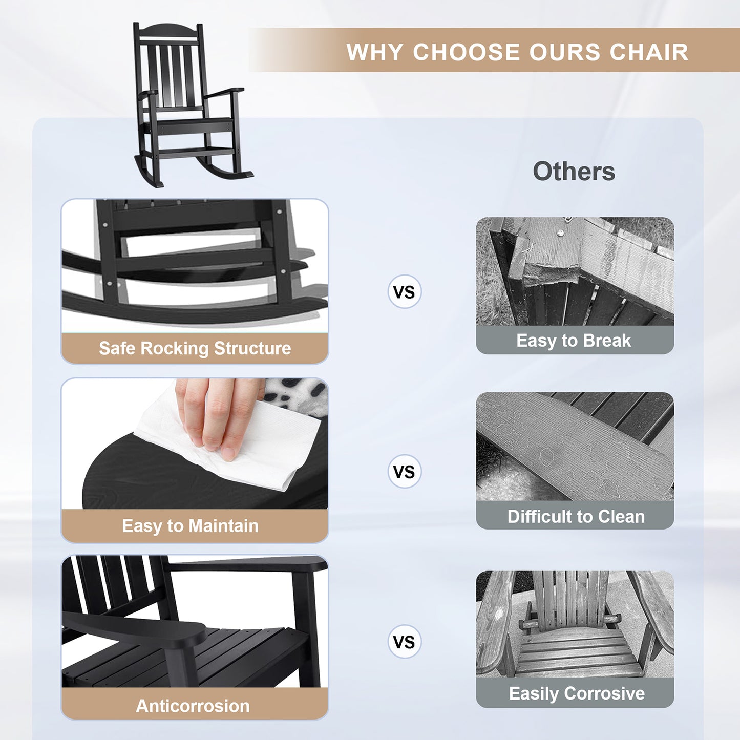 JP OUTDOOR 2PCS Patio HDPE Rocking Chair,Outdoor Rocking Chairs,Black