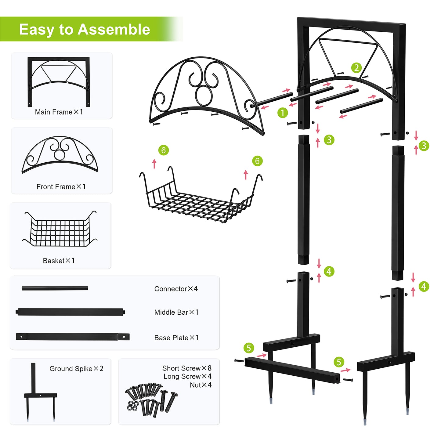 JP Outdoor Detachable Garden Hose Holder with Basket,Freestanding Water Hose Holder for Outdoor Yard Lawn