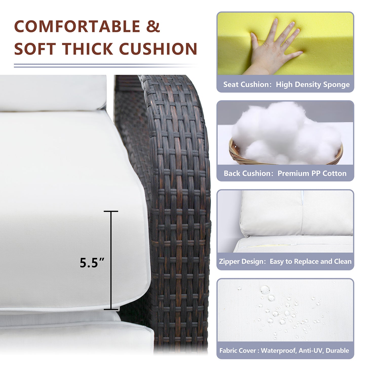 JP Outdoor All-Weather Outdoor Wicker Recliner Chair with Fade Resistant Cushion, Rust-Resistant Aluminum Frame,White