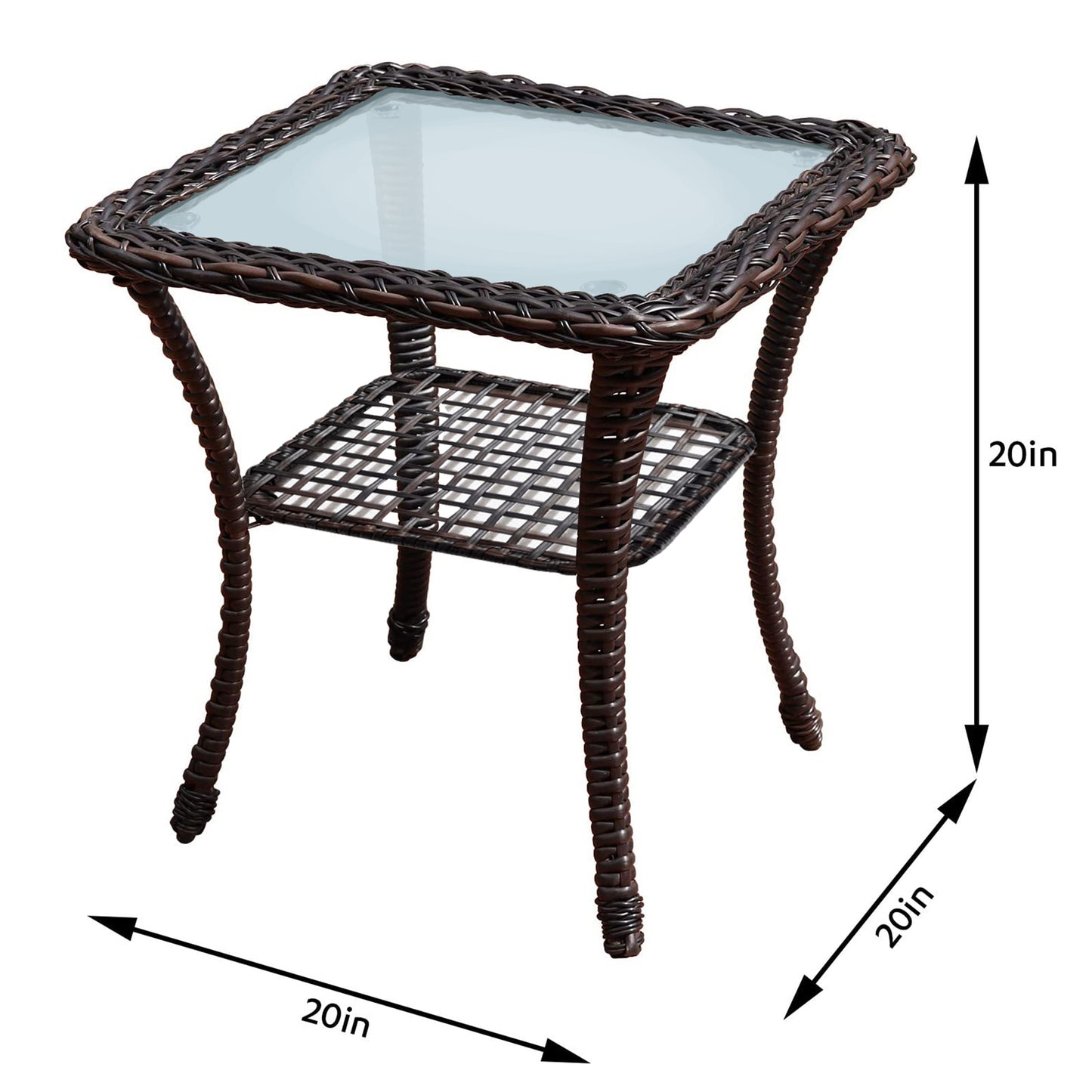 P OUTDOOR Indoor Outdoor Coffee Table, Hand-Woven Wicker Tempered Glass Top Side Table with Storage Space