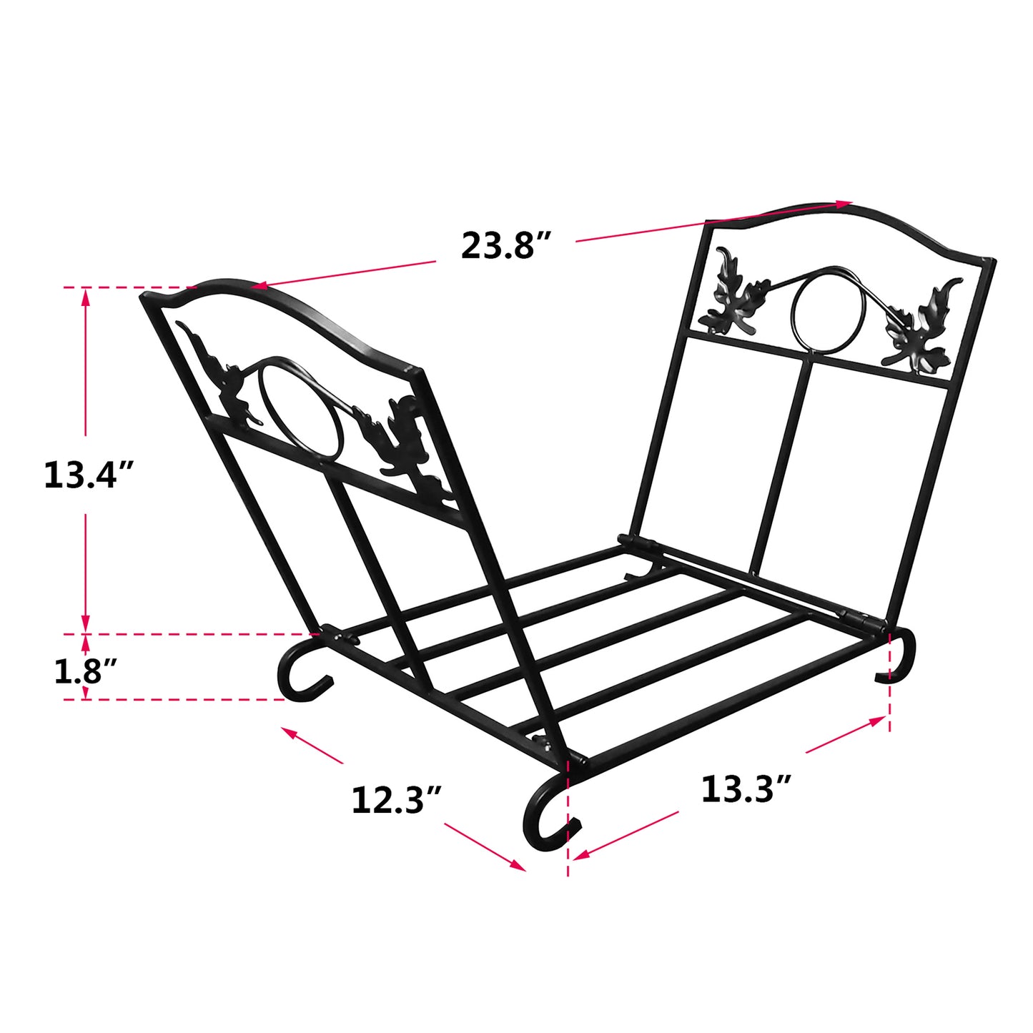 JP OUTDOOR 13.3"L*12.3" W*15.2" H Foldable Steel Firewood Log Rack for Outdoor Indoor Fireplace, Black