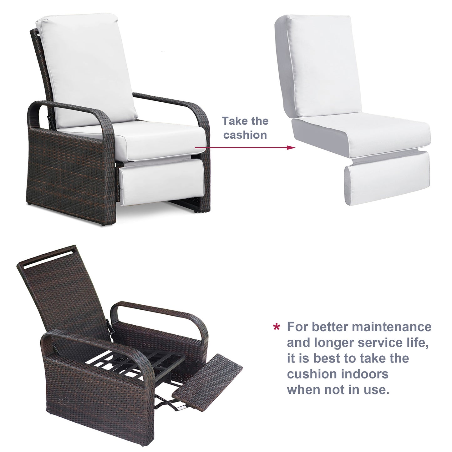 JP Outdoor Replacement Cushion for Indoor or Outdoor Adirondack or Rocking Chairs Cushion,Waterproof Chair Cushion,White