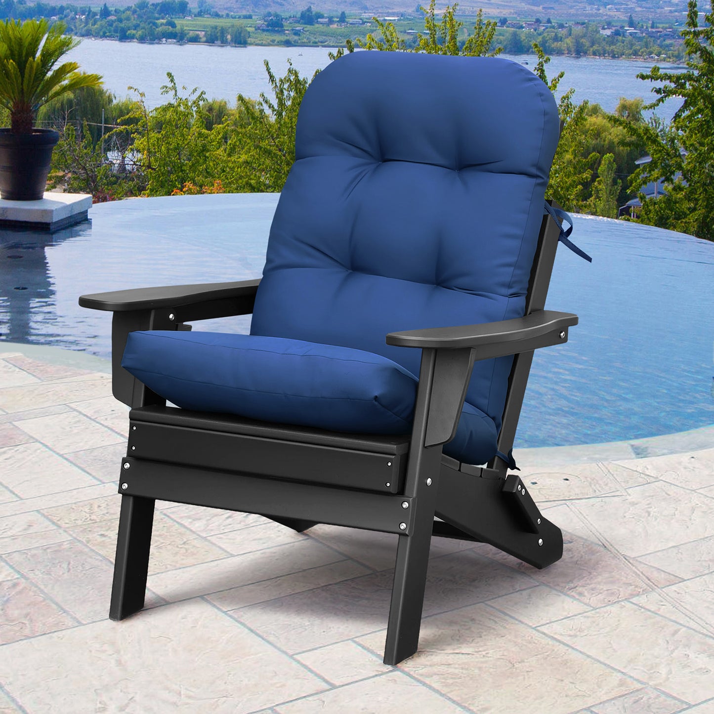JP OUTDOOR 19.7”x 46.5”x 4” Outdoor Seat and Back Cushion for Adirondack Chairs,Navy Blue
