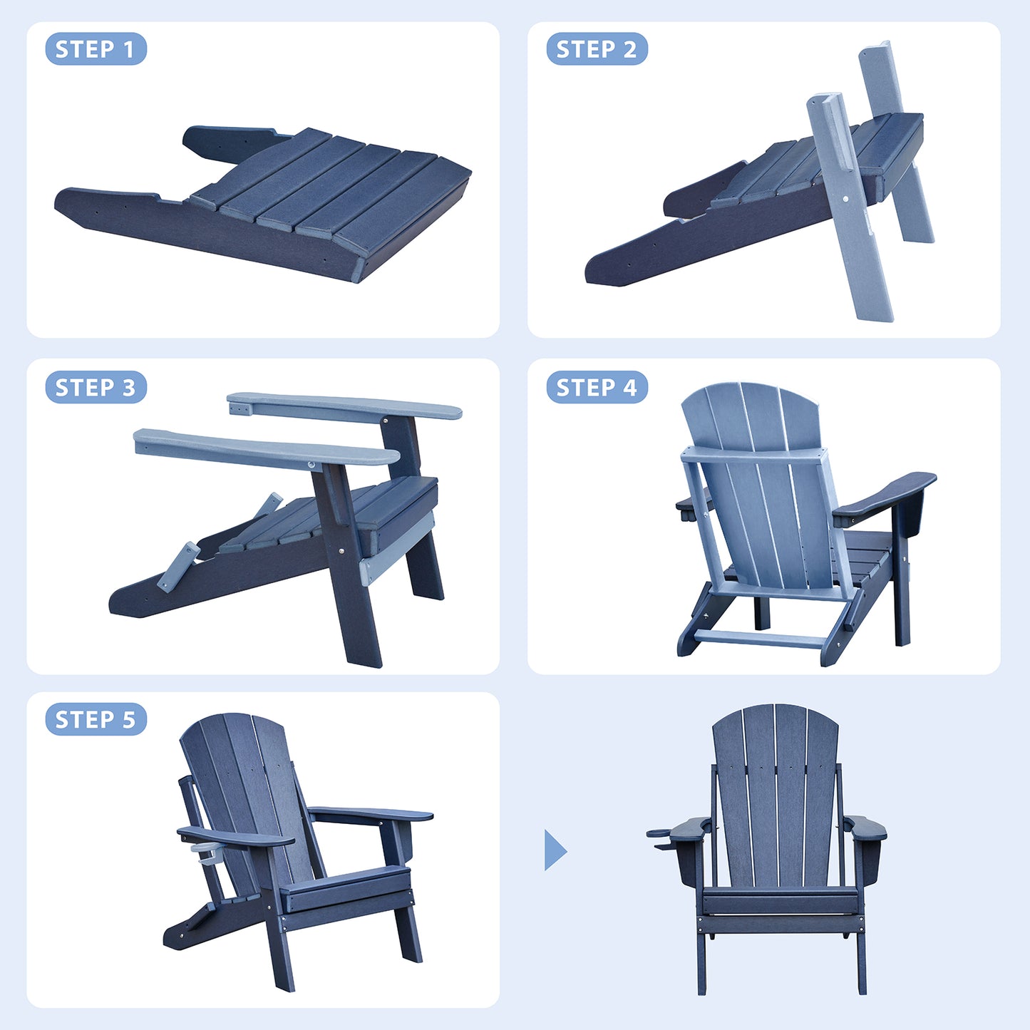 JP OUTDOOR Outdoor Folding HDPE Adirondack Chair, Patio Resin Adirondack Chair with Cup Holder, Blue