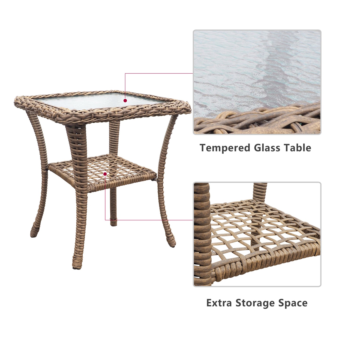 JP Outdoor 3Pcs Indoor or Outdoor Wicker Rocking Porch Chair,Kahki(Beige Wicker)