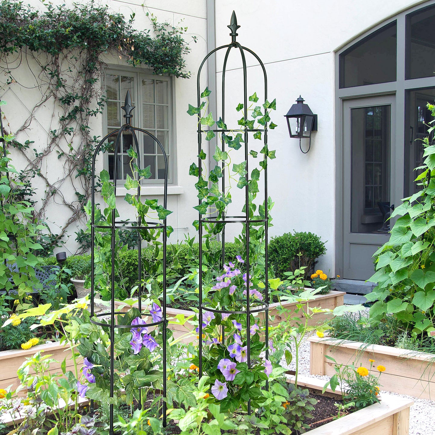 ATR ART to REAL 5'4" H Garden Obelisk Trellis, Tall Tower Plant Trellis Stand, for Climbing Rose Flower or Vines Plants, Black