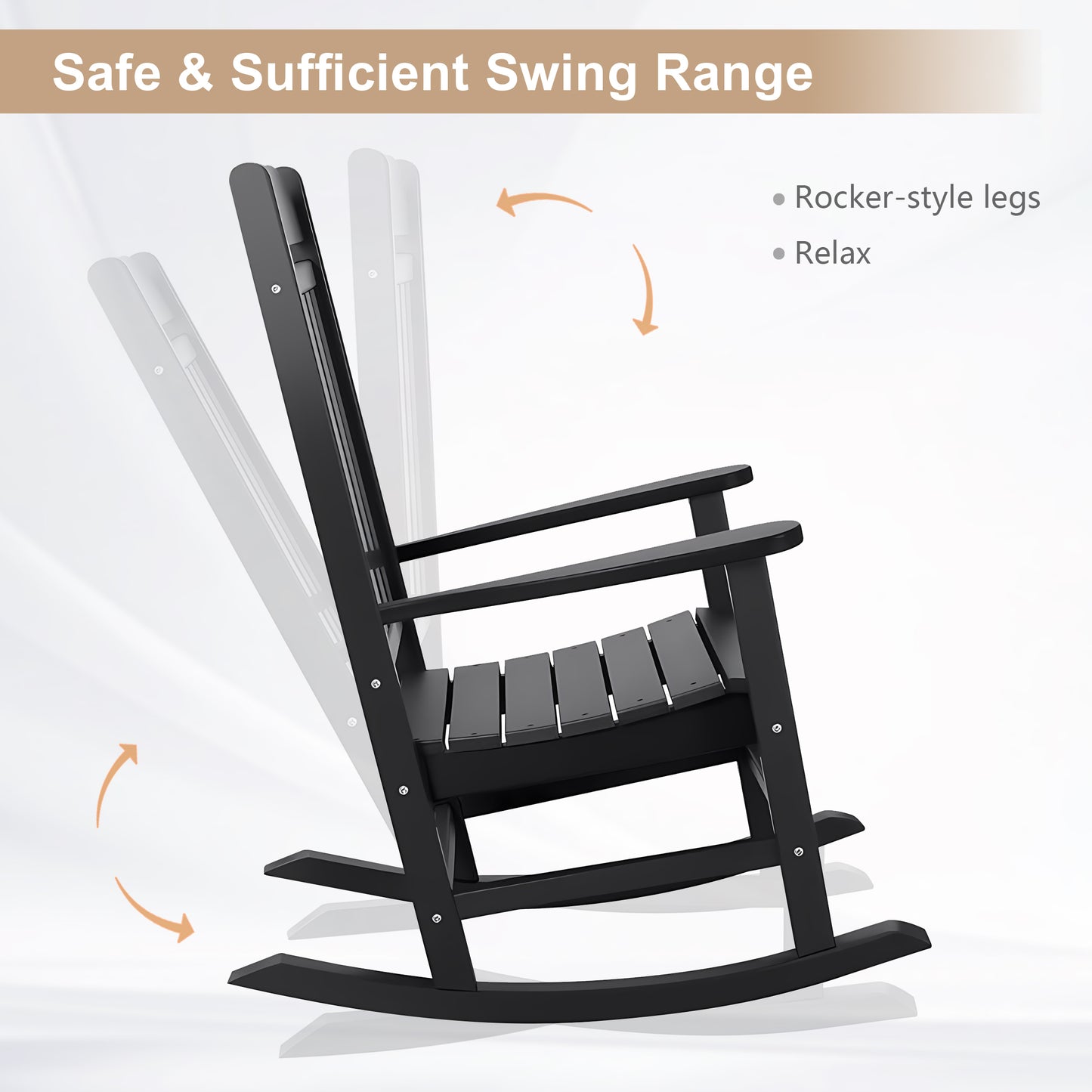 JP OUTDOOR 2PCS Patio HDPE Rocking Chair,Outdoor Rocking Chairs,Black