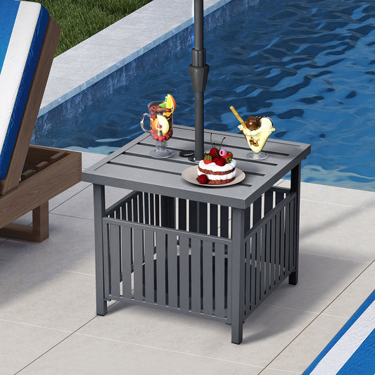 JP OUTDOOR Outdoor Steel Side Table with 1.7" Umbrella Hole for Deck,Pool,Garden,Black