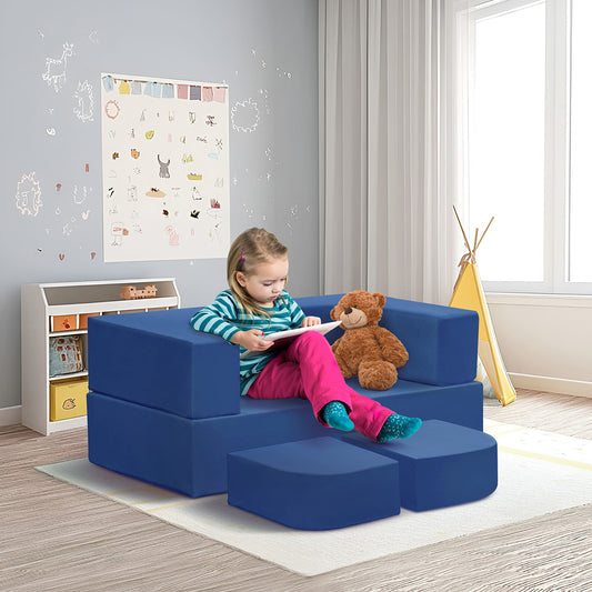 JP Outdoor 4PCS Modular Kids Play Couch Filled with 100% 28D Sponge,Toddler Nugget Convertible Couch，Navy Blue