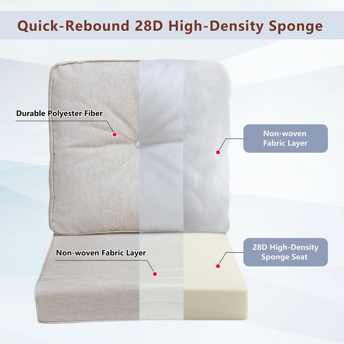 JP Outdoor 2-Piece Deep Seat Cushion,Patio Chair Cushion Set,Water Repellent,Fade Resistant,Khaki