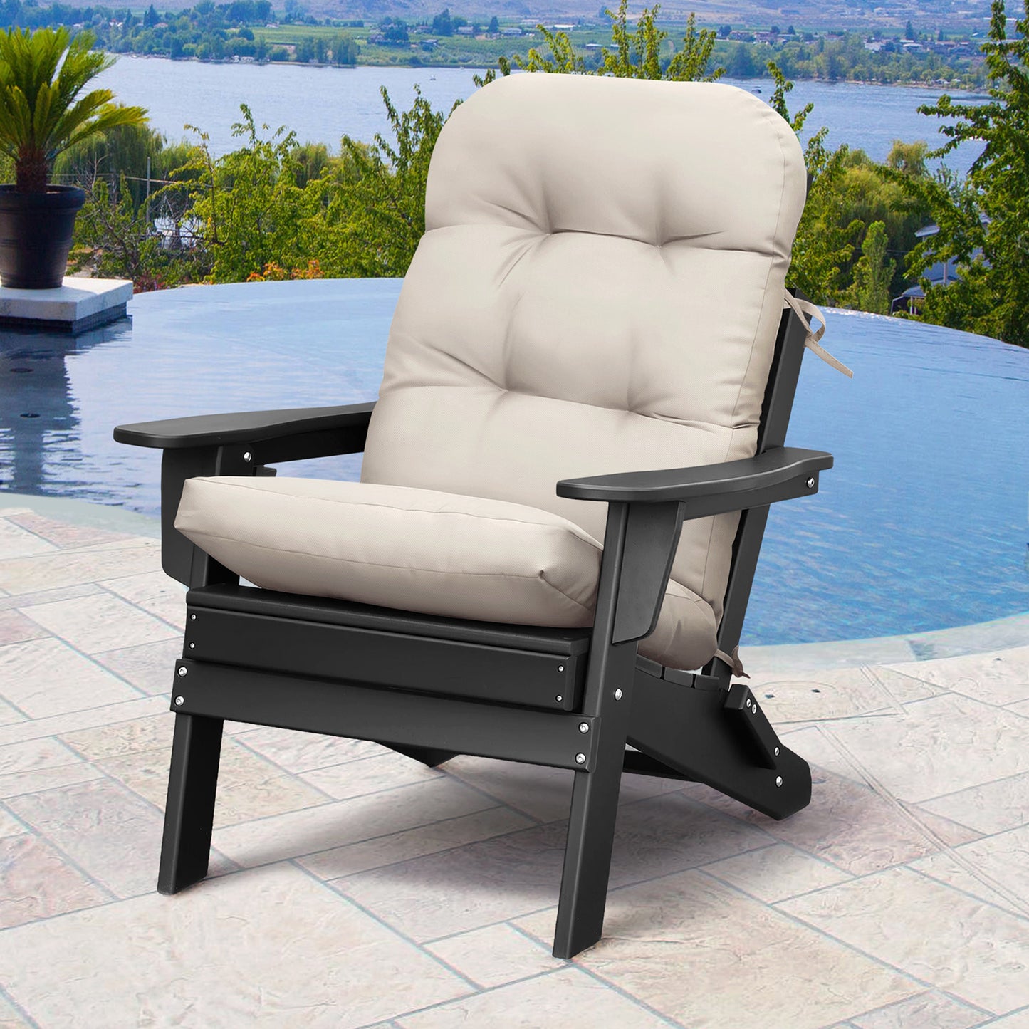 JP OUTDOOR 19.7”x 46.5”x 4”Outdoor Seat and Back Cushion for Adirondack Chairs,Light Khaki