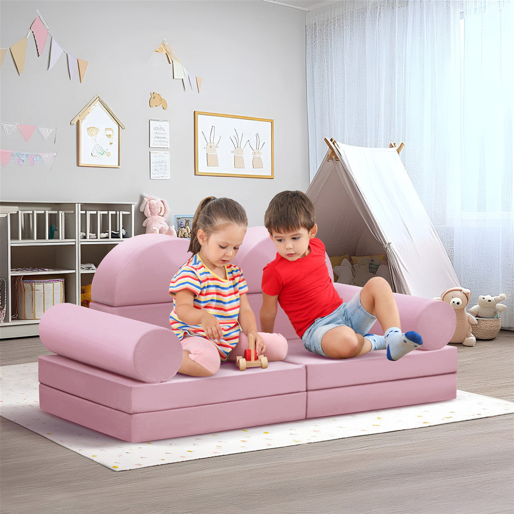 JP Outdoor Kids Nugget Couch Filled with 100% 28D Sponge,10PCS Toddler Modular Play Couch，Pink