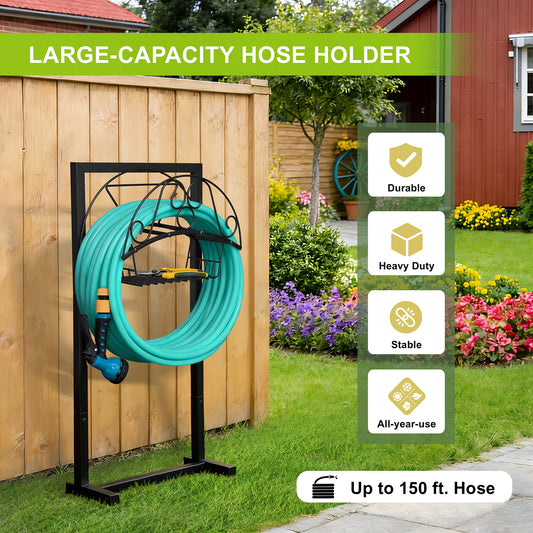 JP Outdoor Detachable Garden Hose Holder with Basket,Freestanding Water Hose Holder for Outdoor Yard Lawn