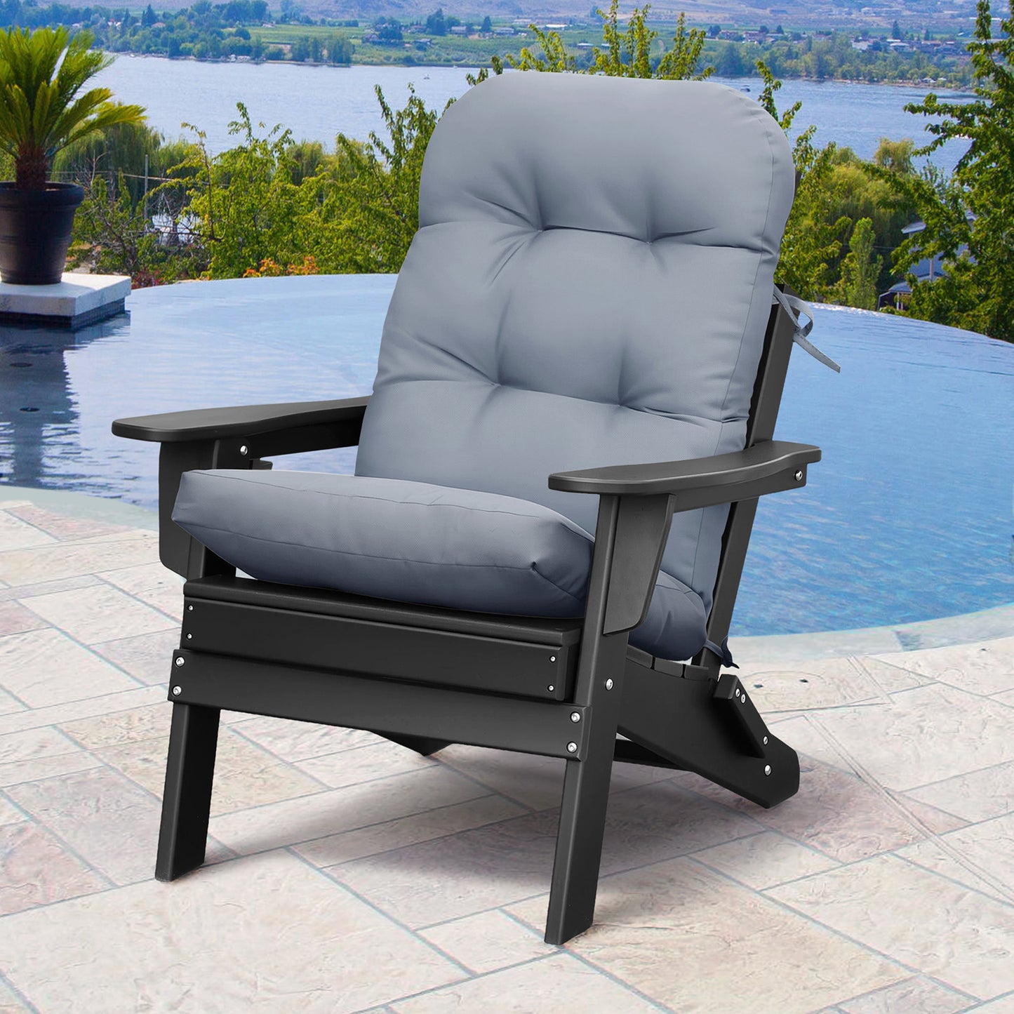 JP Outdoor Adirondack Chair Cushions,Indoor Rocking Chair Cushions 46.5x19.7x4 inch, High Back Patio Seat Cushions of Upper and Lower with Ties, Grey