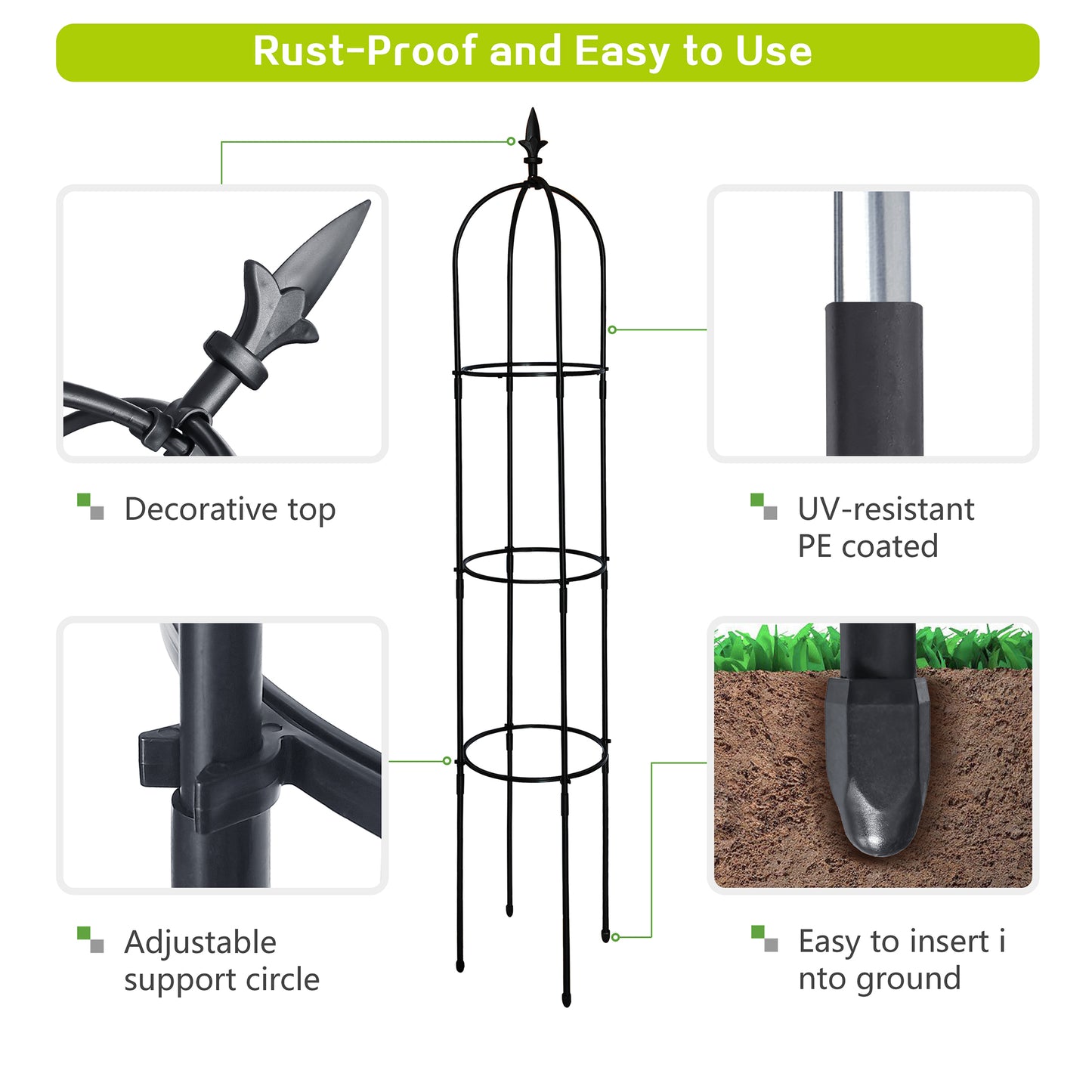 ATR ART to REAL 5'4" H Garden Obelisk Trellis, Tall Tower Plant Trellis Stand, for Climbing Rose Flower or Vines Plants, Black