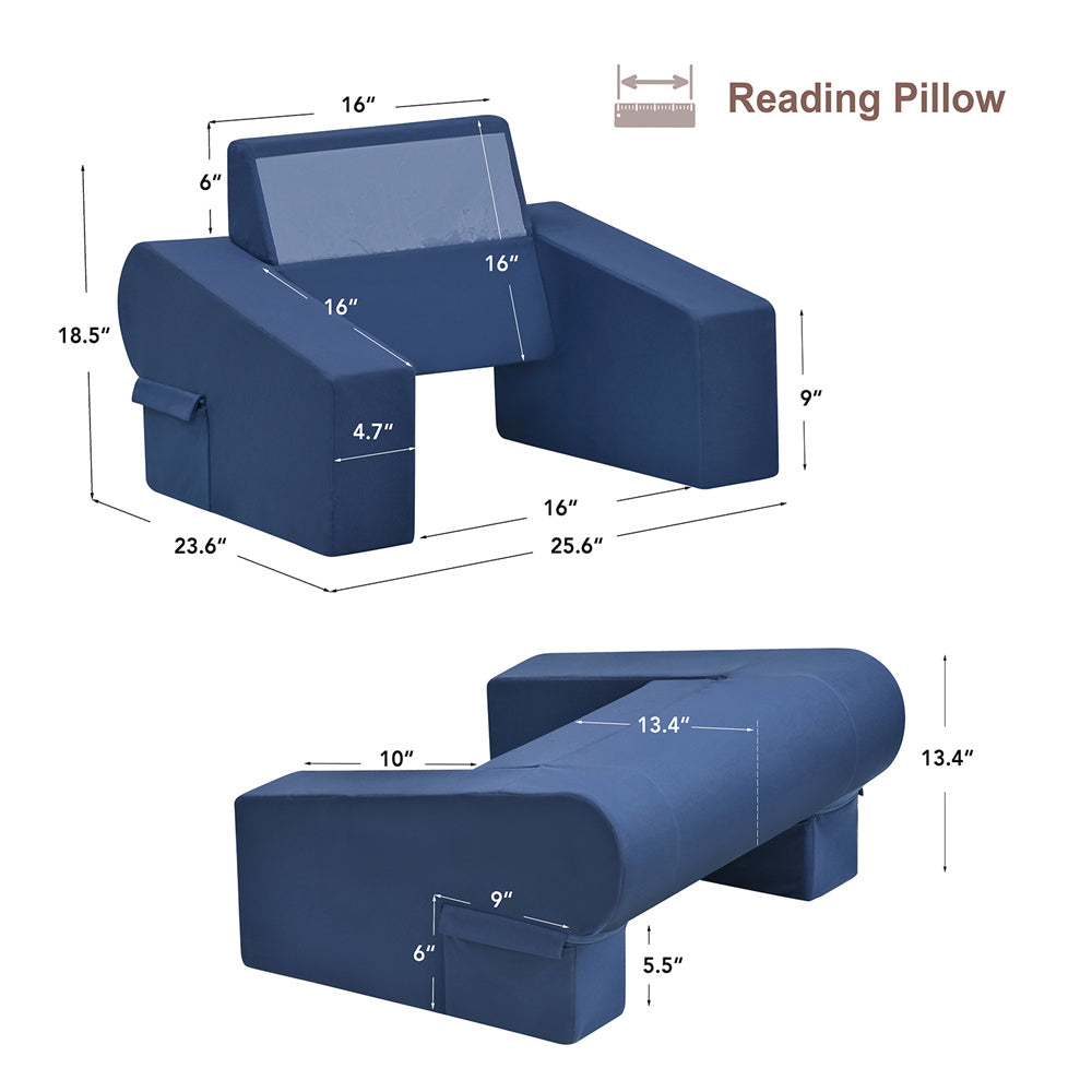 JP Outdoor Reading Pillow for Gaming Lap Desk with Side Pocket,Arm Rest Pillows for Sitting up in Bed, Navy Blue