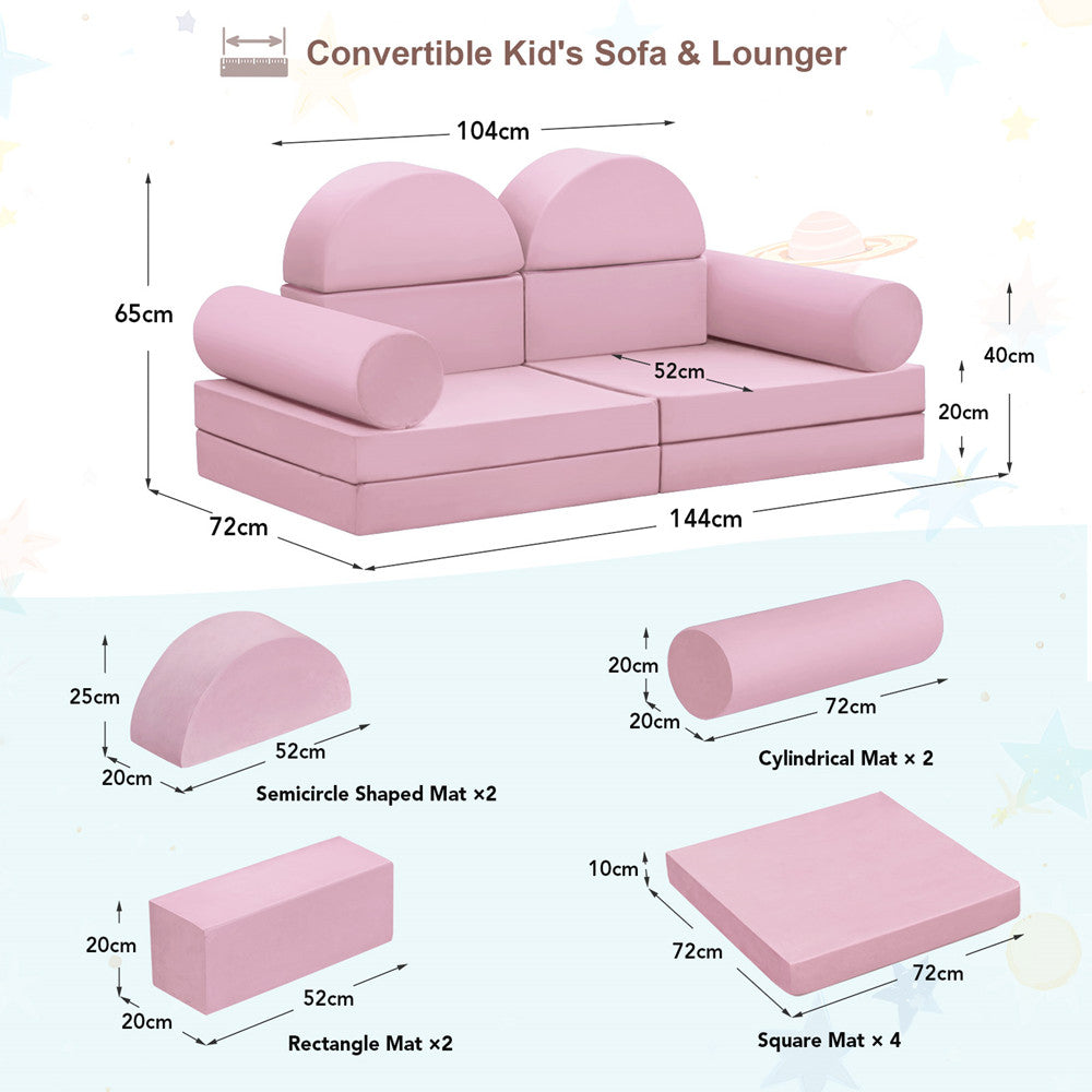 JP Outdoor Kids Nugget Couch Filled with 100% 28D Sponge,10PCS Toddler Modular Play Couch，Pink