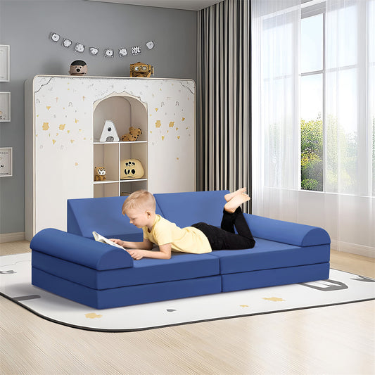 JP Outdoor Modular Kids Play Couch, 8PCS Nugget Couch for Building Fort, Toddler Play Sponge Convertible Couch，Navy Blue