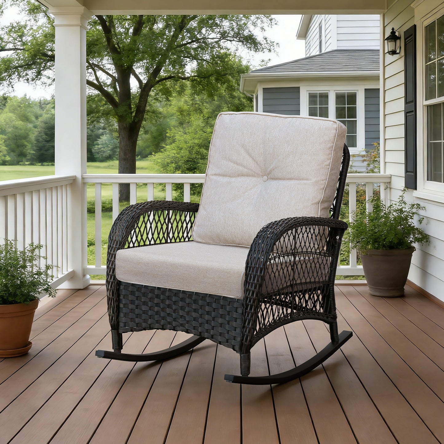 JP Outdoor 2-Piece Deep Seat Cushion,Patio Chair Cushion Set,Water Repellent,Fade Resistant,Khaki