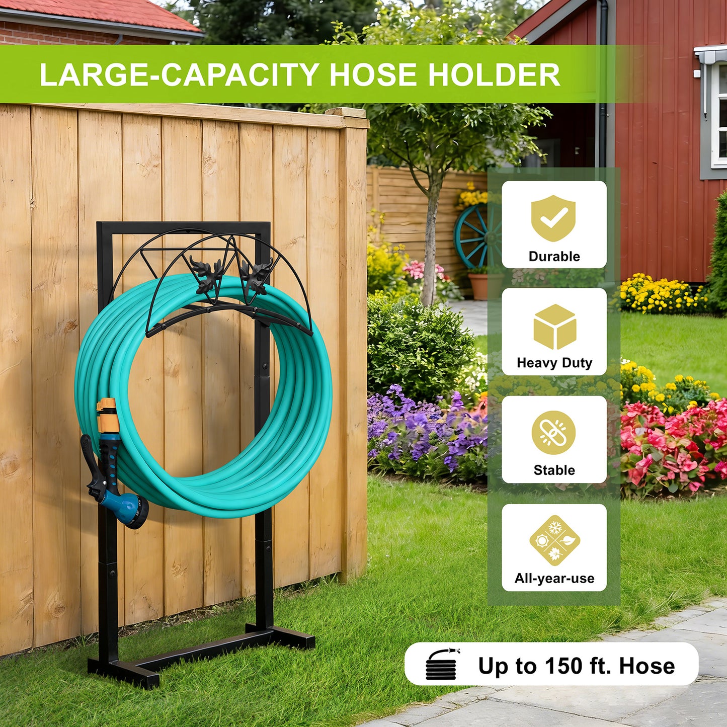 JP Outdoor Detachable Garden Hose Holder with, Freestanding Water Hose Holder for Outdoor Yard Lawn