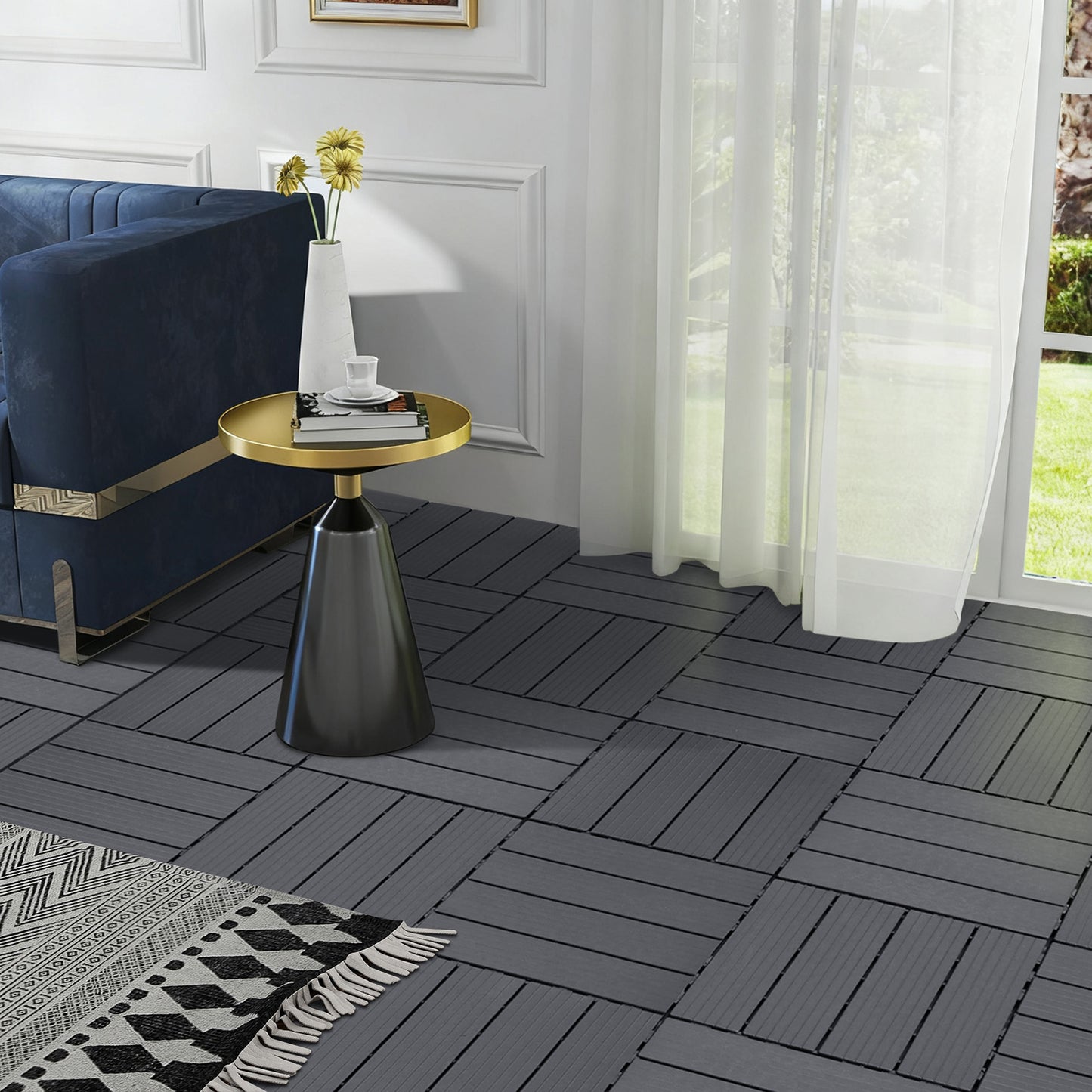 JP Outdoor Interlocking Deck Tiles, Outdoor Square Flooring Tiles,9 Pack,Grey