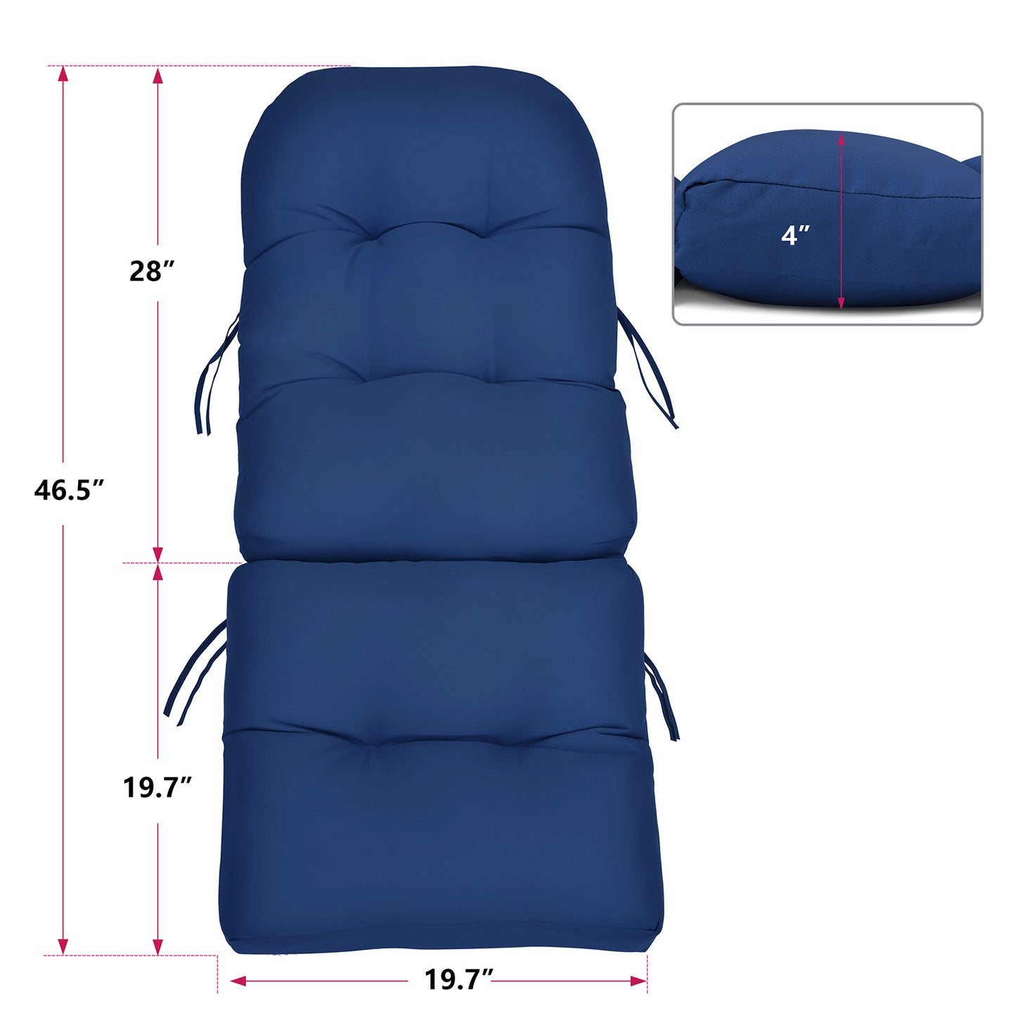 JP OUTDOOR 19.7”x 46.5”x 4” Outdoor Seat and Back Cushion for Adirondack Chairs,Navy Blue