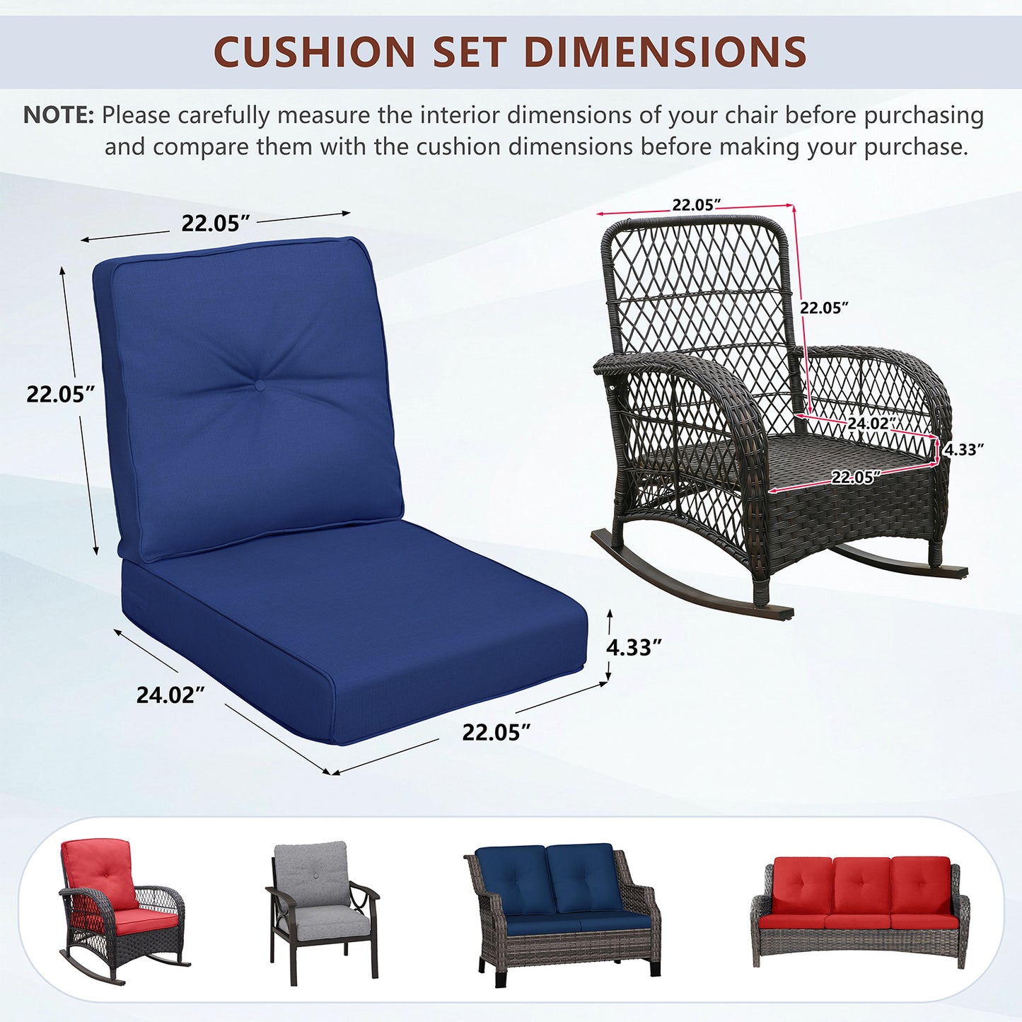 JP Outdoor 2-Piece Deep Seat Cushion,Patio Chair Cushion Set,Water Repellent,Fade Resistant,Navy Blue