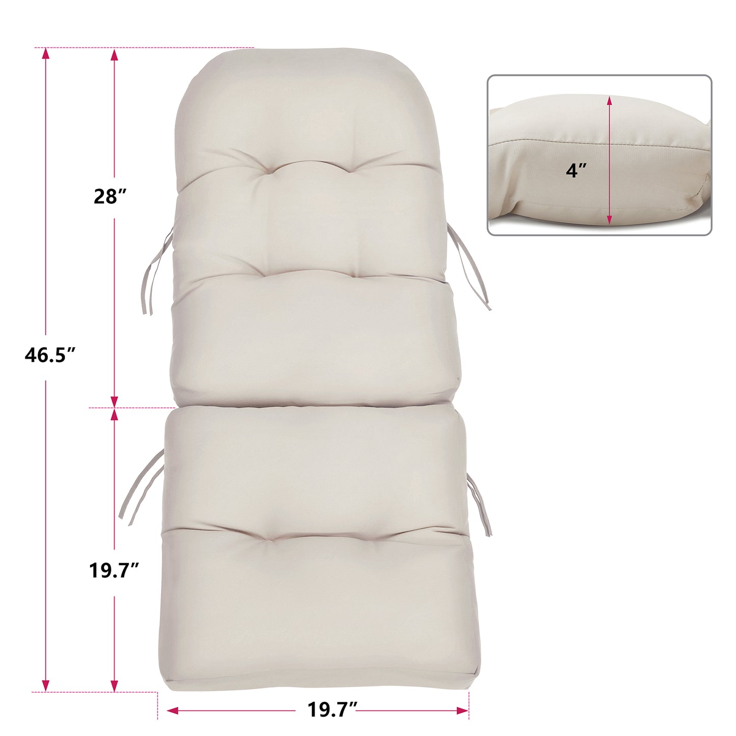 JP OUTDOOR 19.7”x 46.5”x 4”Outdoor Seat and Back Cushion for Adirondack Chairs,Light Khaki