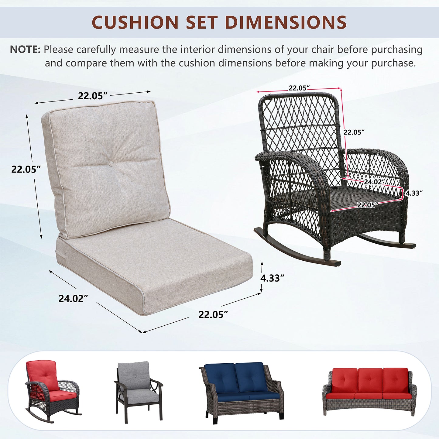 JP Outdoor 2-Piece Deep Seat Cushion,Patio Chair Cushion Set,Water Repellent,Fade Resistant,Khaki