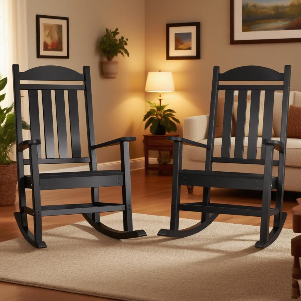 JP OUTDOOR 2PCS Patio HDPE Rocking Chair,Outdoor Rocking Chairs,Black