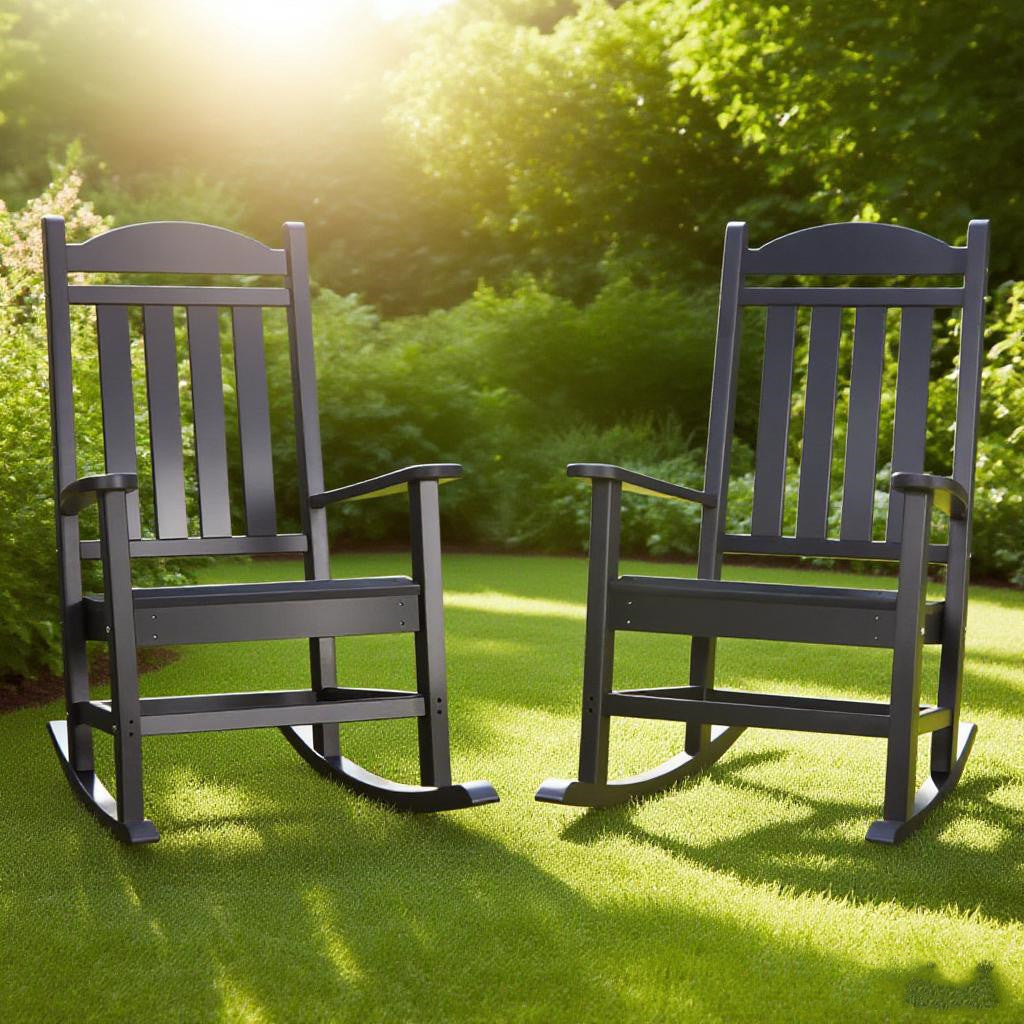 JP OUTDOOR 2PCS Patio HDPE Rocking Chair,Outdoor Rocking Chairs,Black